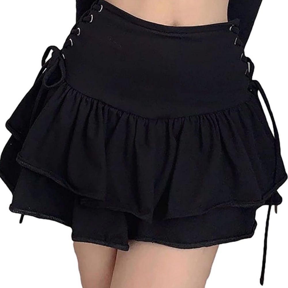 Goth Style Black Ruffled Tiered Mini Skirt